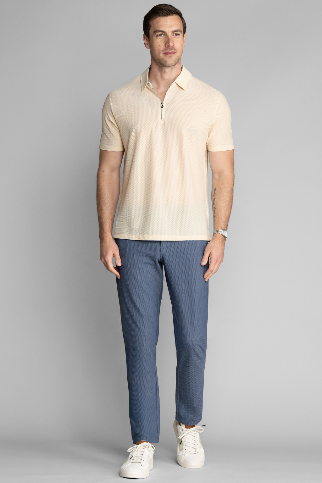 AIR Zip Polo Solid // Ecru