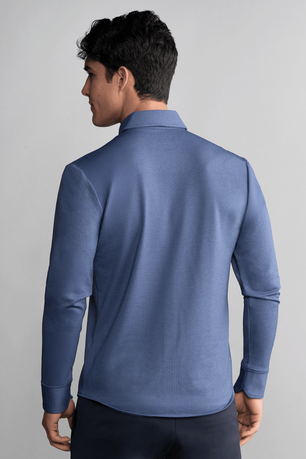 Long Sleeve Button Down Polo in Herringbone // Navy