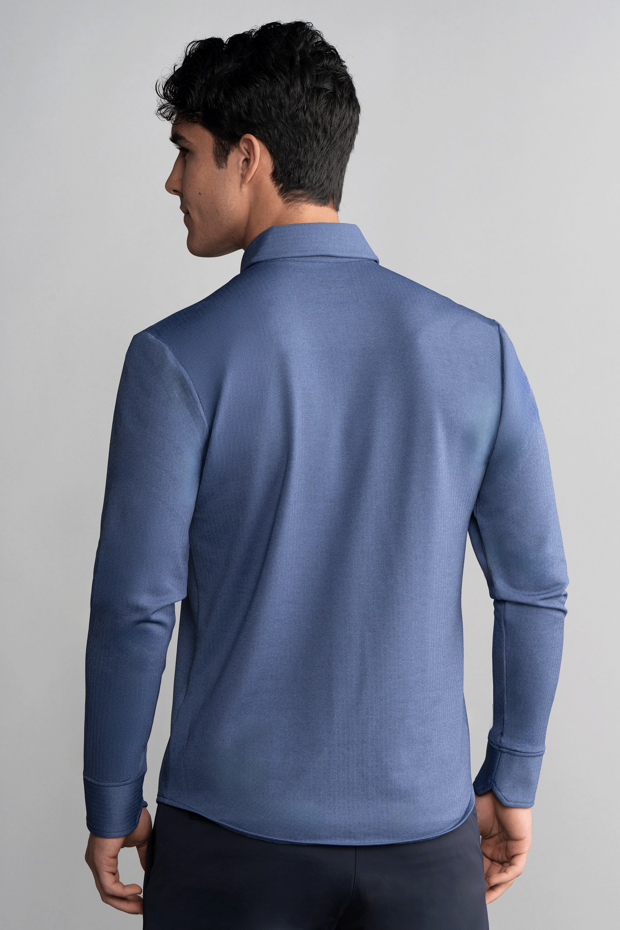 Long Sleeve Button Down Polo in Herringbone // Navy