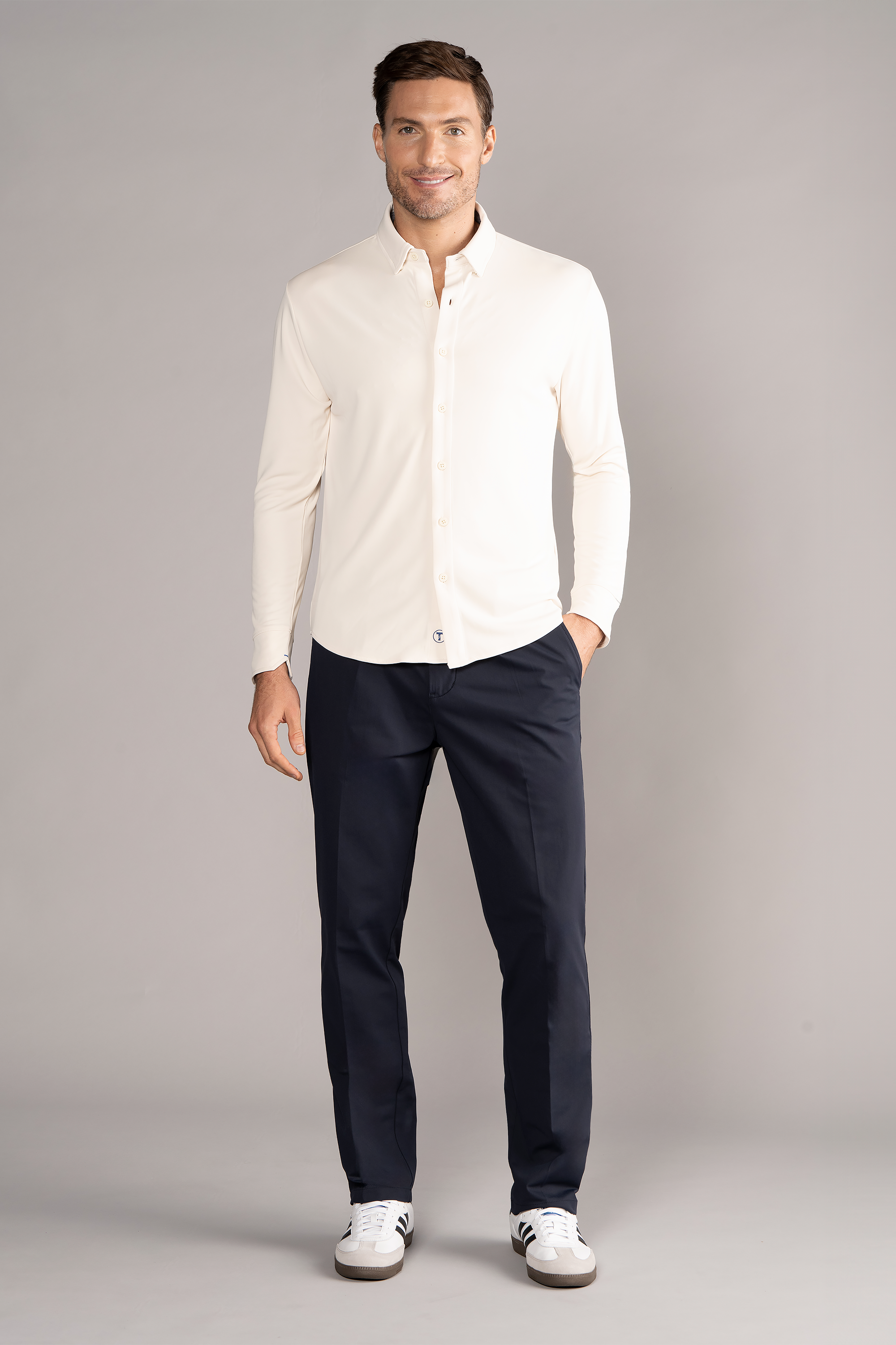Long Sleeve Button Down Polo Solid // Ivory