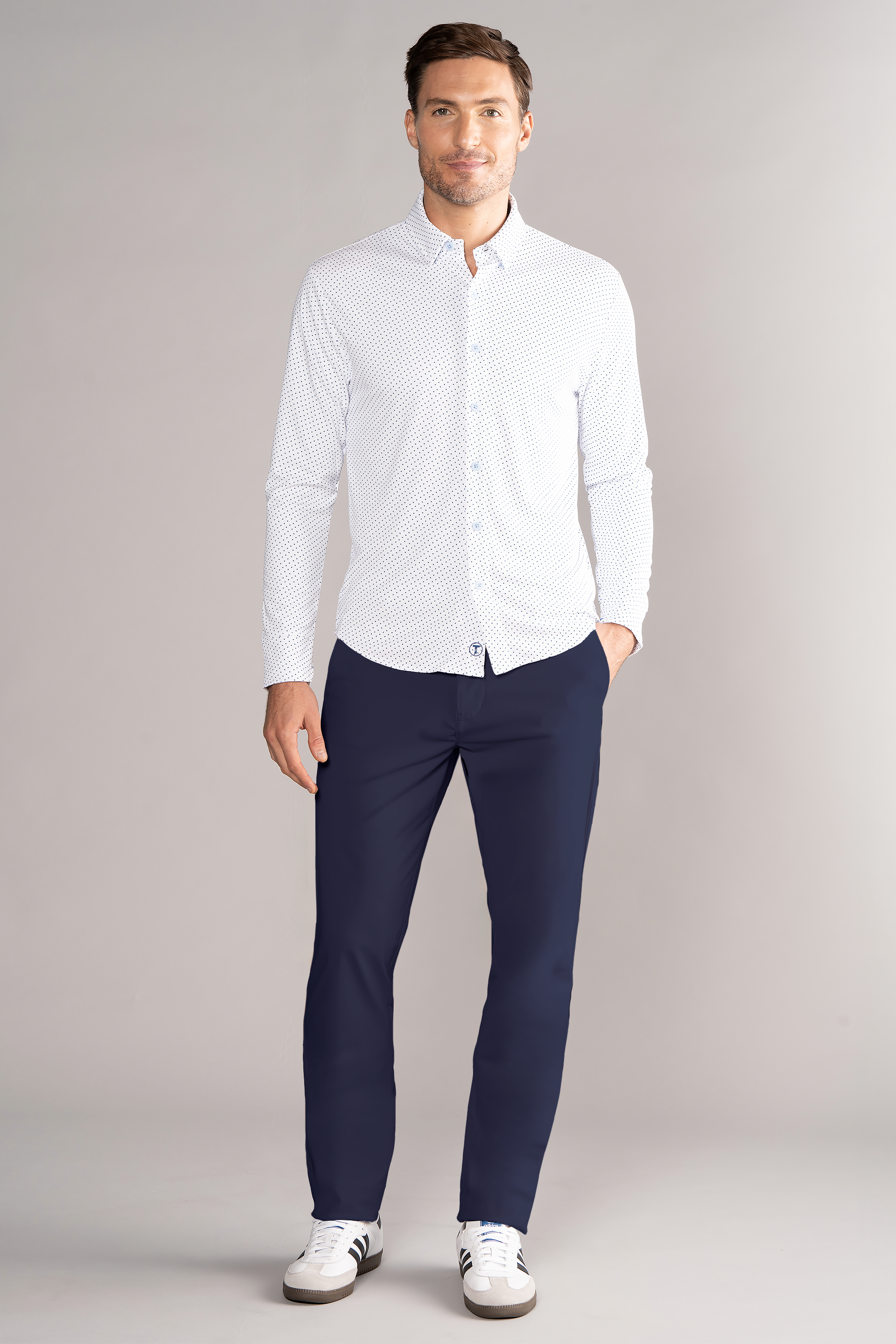 Long Sleeve Button Down Polo Dot // Blue Acorn