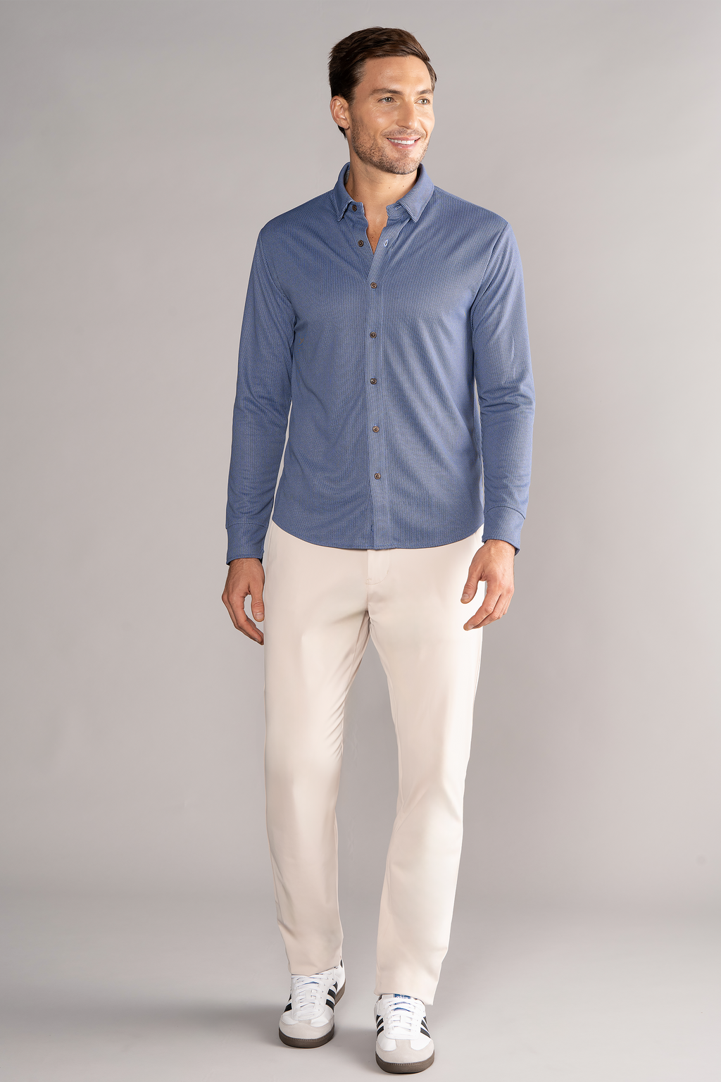 Long Sleeve Button Down Polo Dot // Blue Puppytooth
