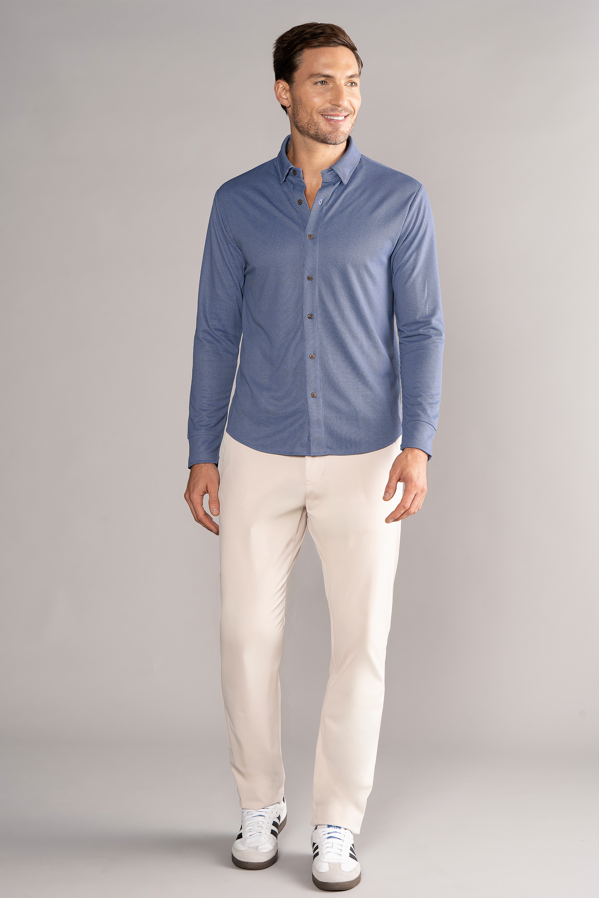 Long Sleeve Button Down Polo Dot // Blue Puppytooth