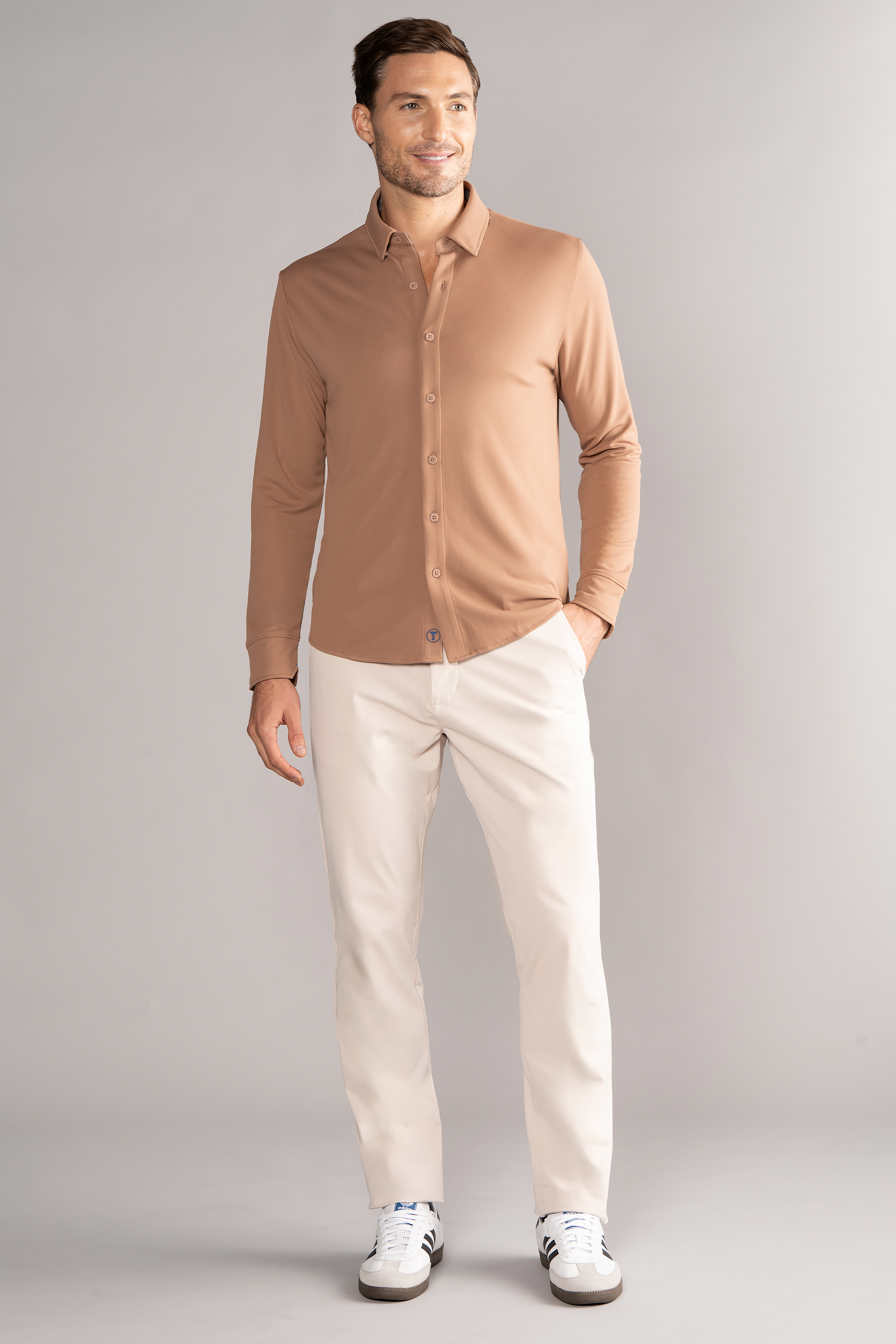Long Sleeve Button Down Polo Solid // Clay