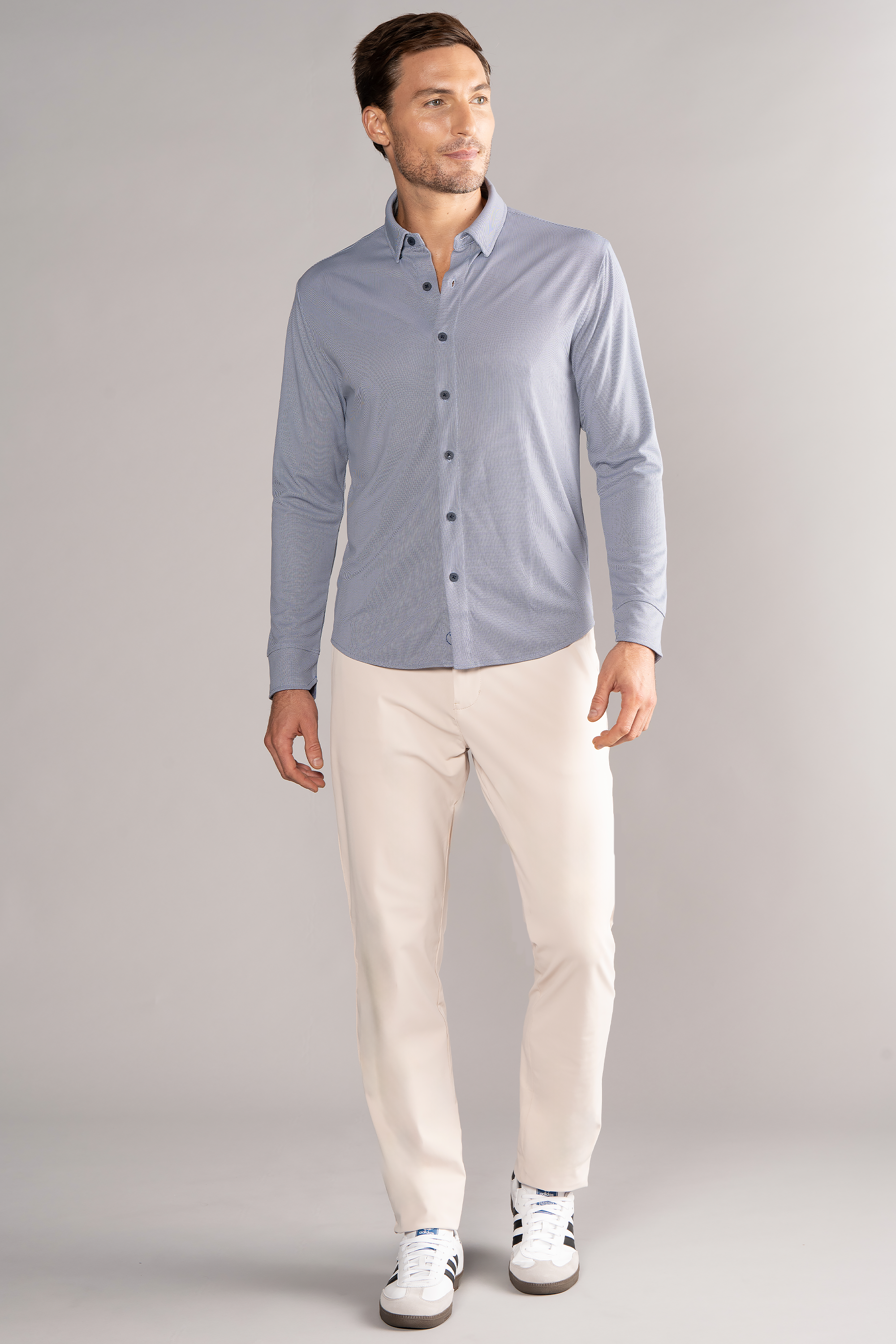 Long Sleeve Button Down Polo Check // Navy Micro