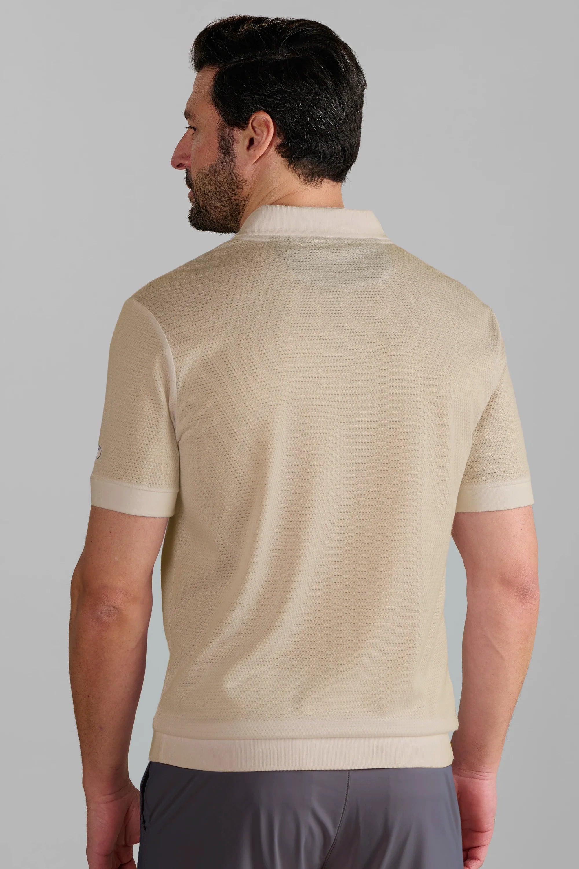 Short Sleeve Sweater Polo Solid // Bone