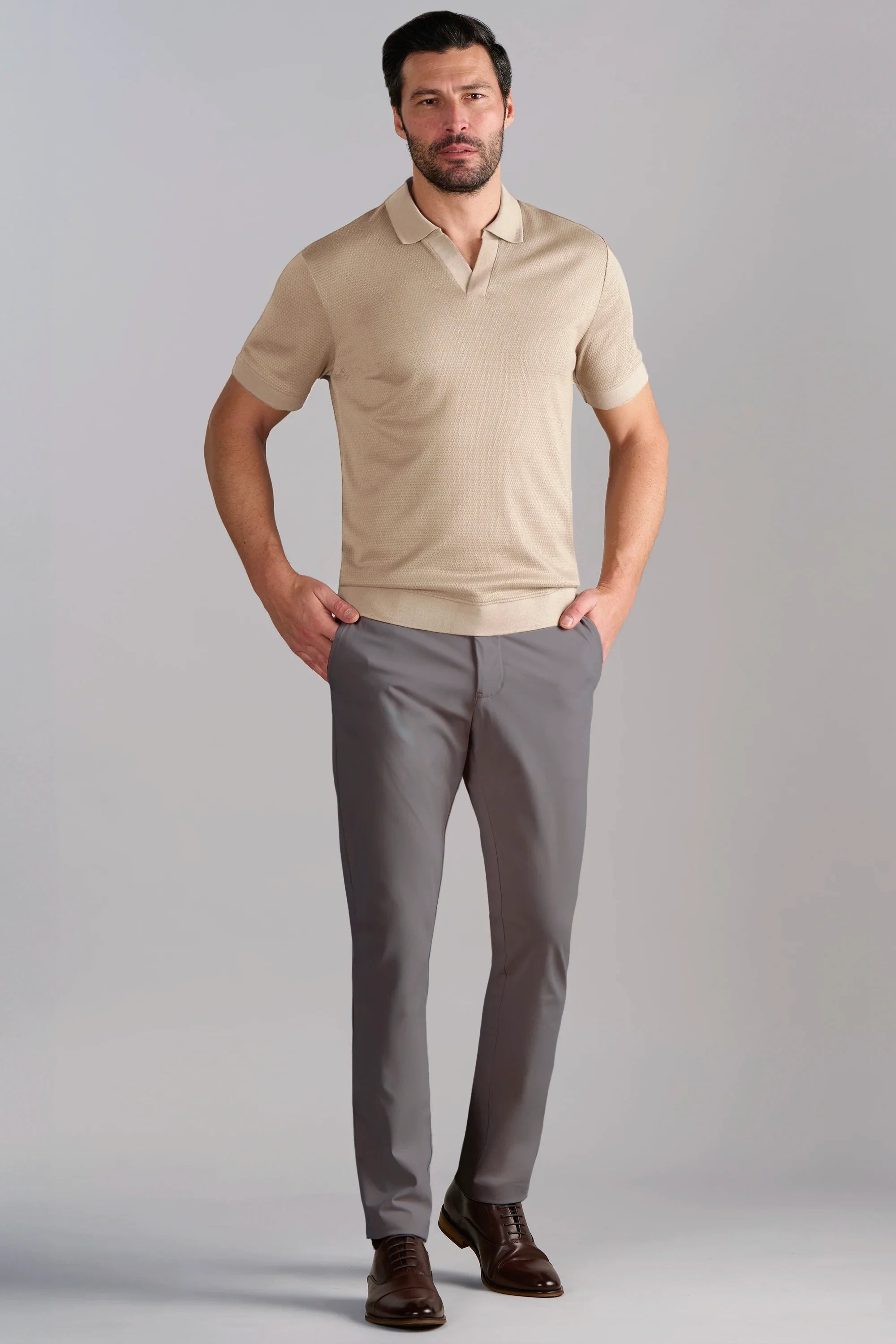 Short Sleeve Sweater Polo Solid // Bone