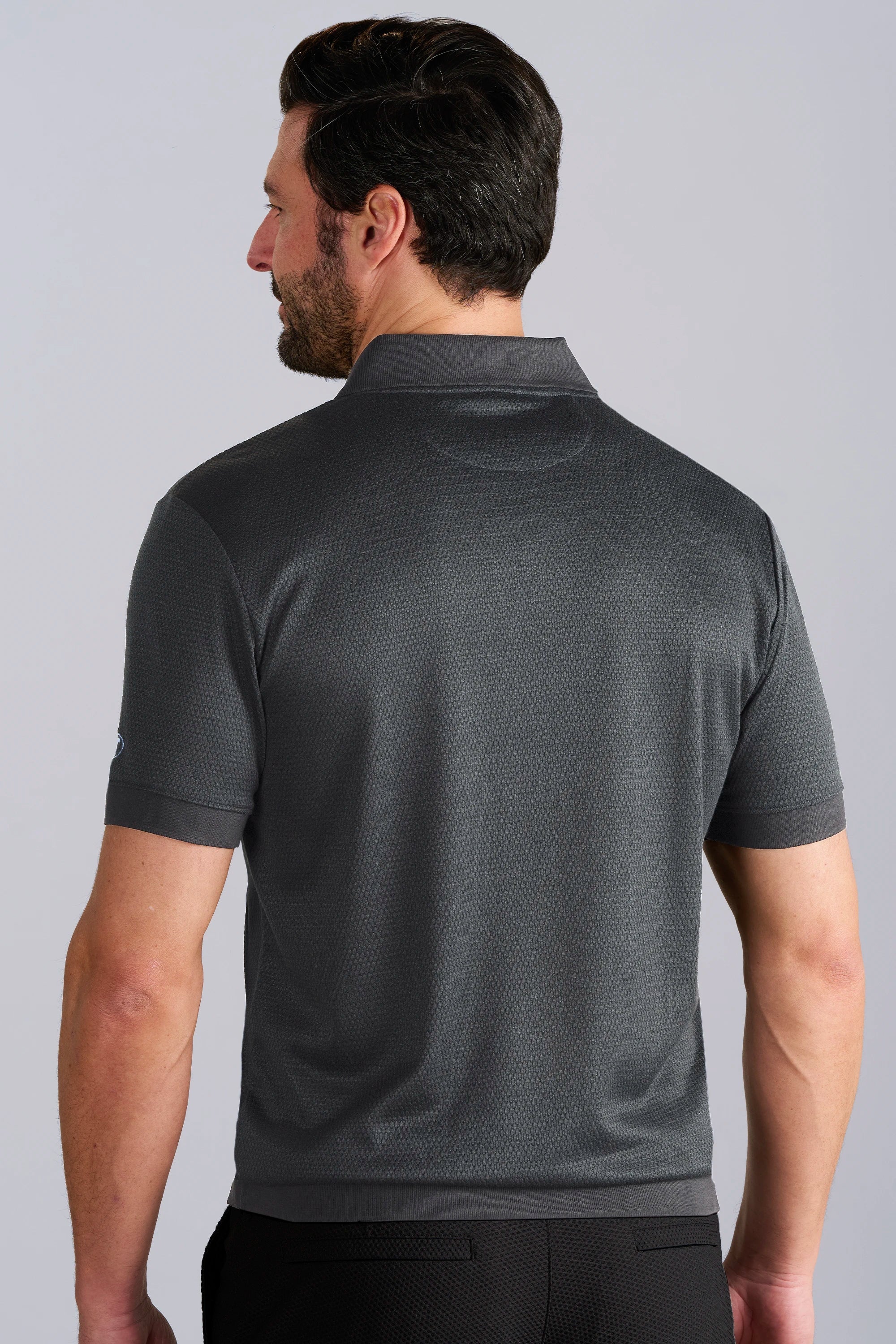 Short Sleeve Sweater Polo Solid // Charcoal