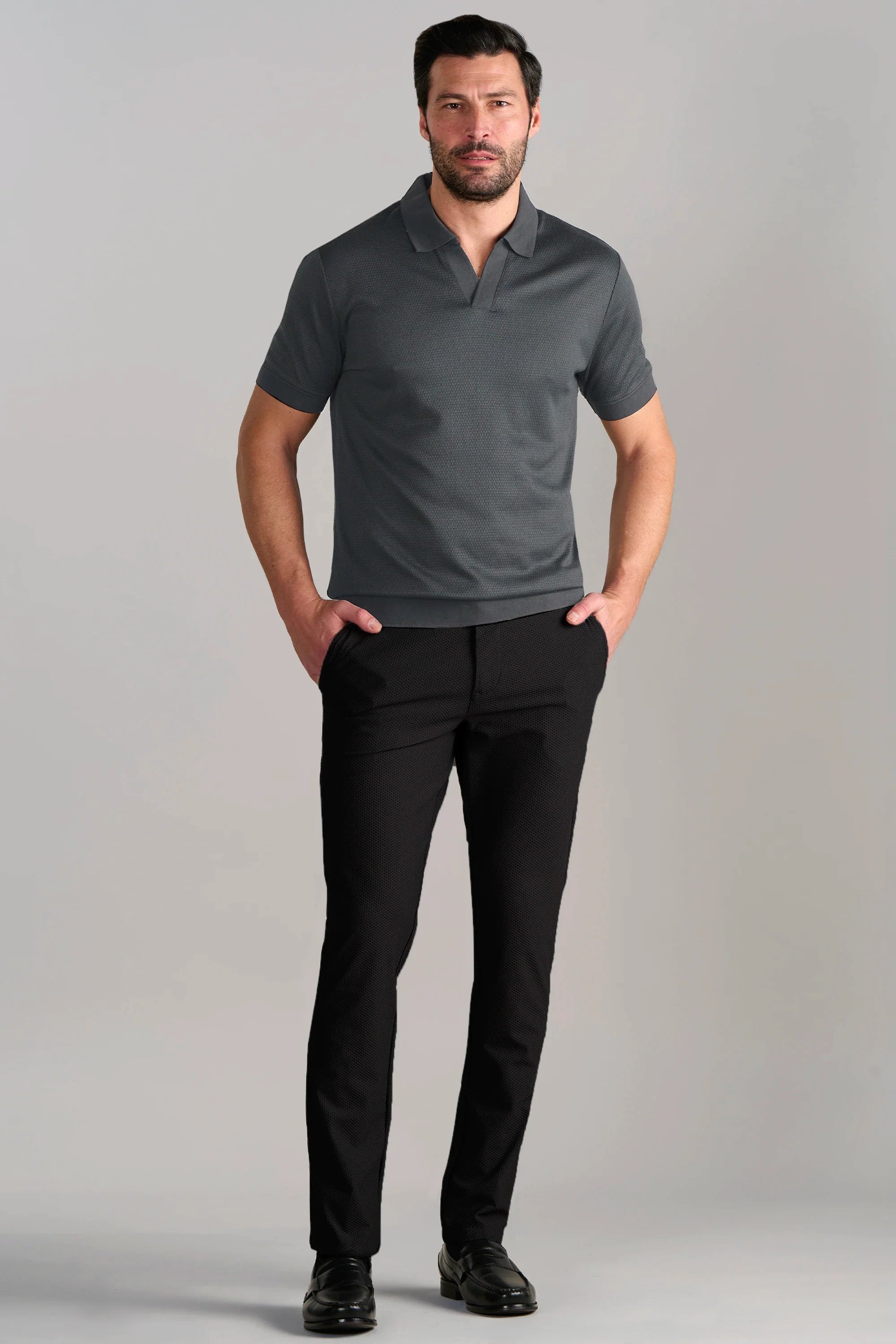 Short Sleeve Sweater Polo Solid // Charcoal
