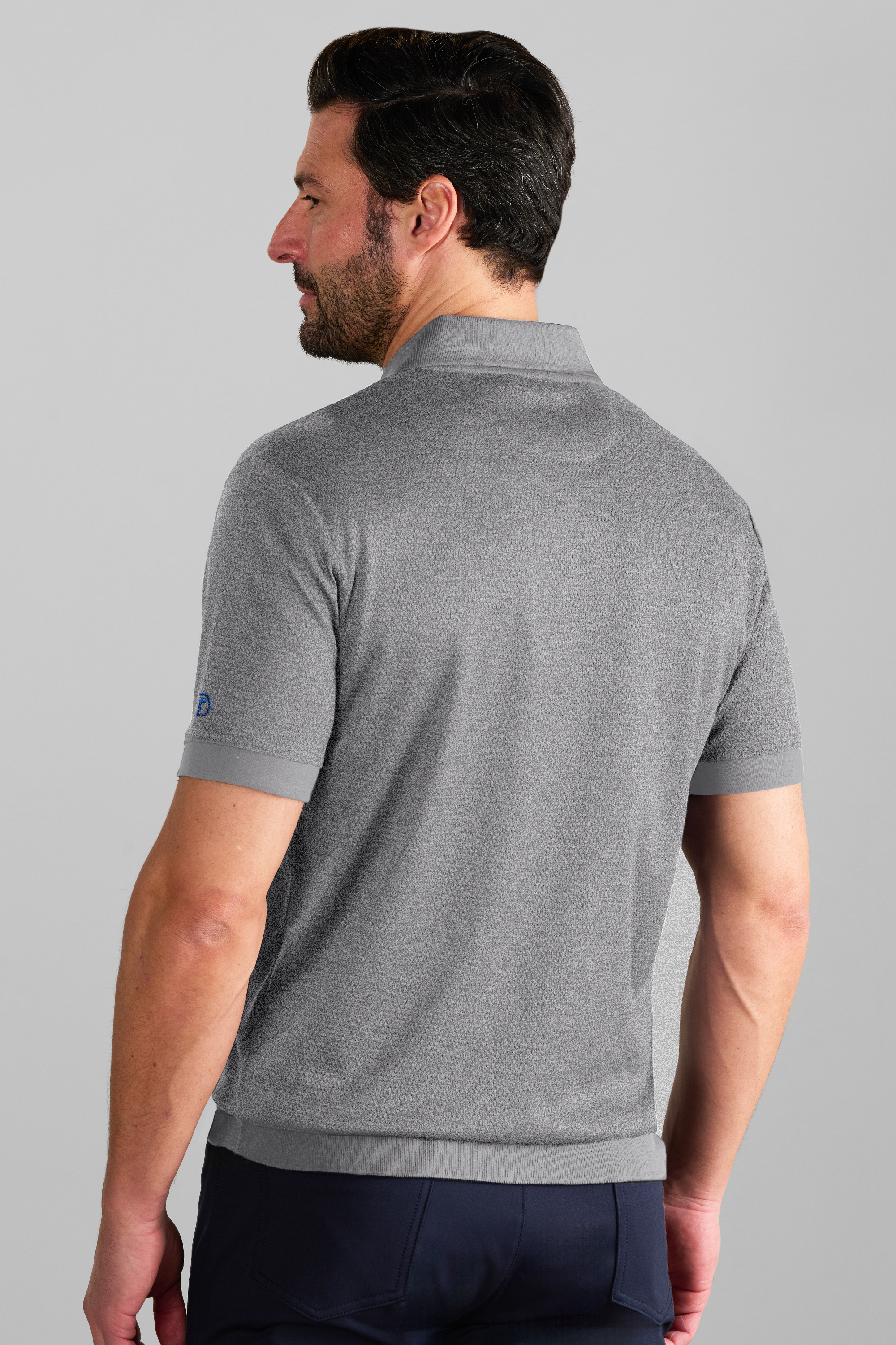 Short Sleeve Sweater Polo Solid // Light Grey
