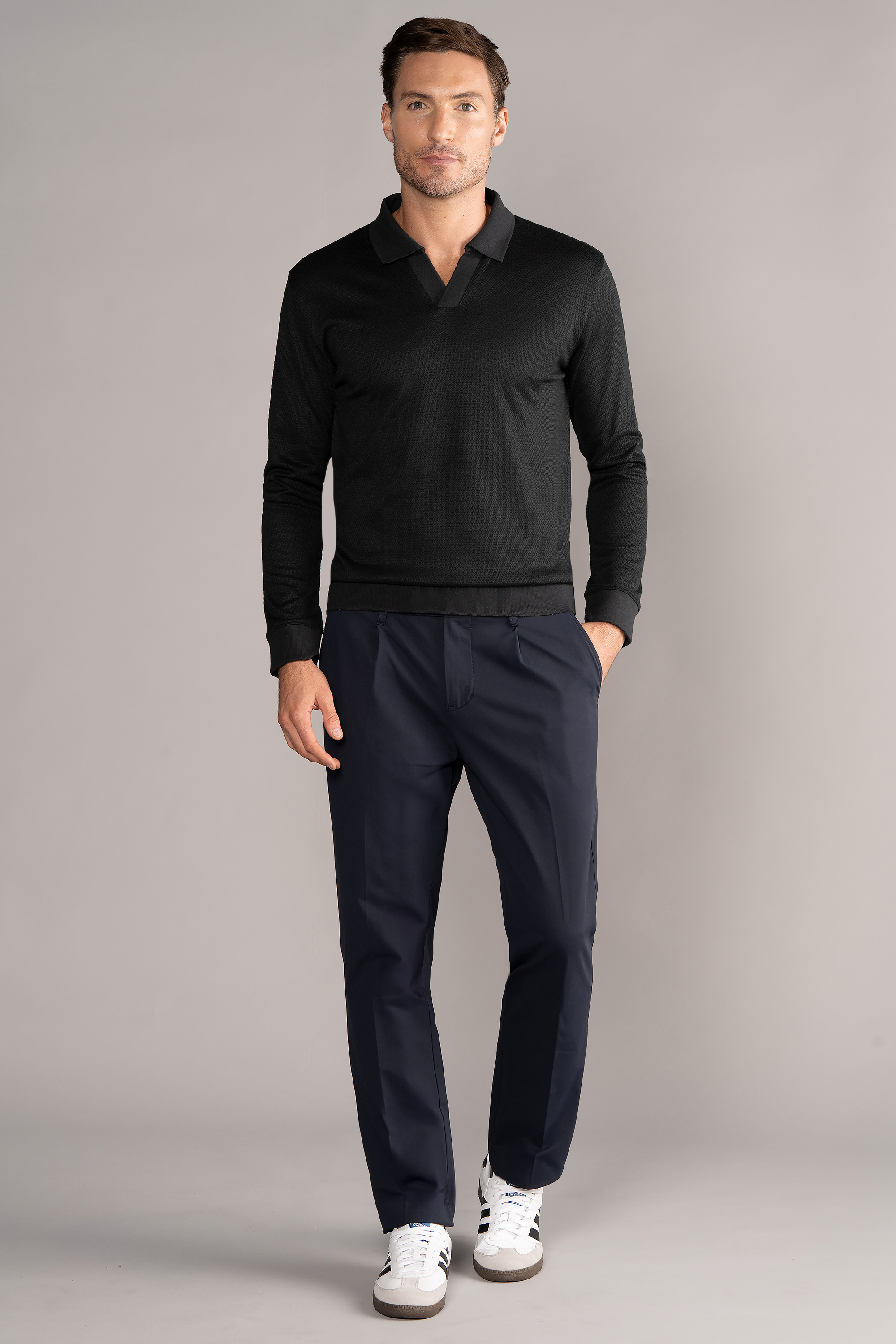 Long Sleeve Sweater Polo Solid // Black