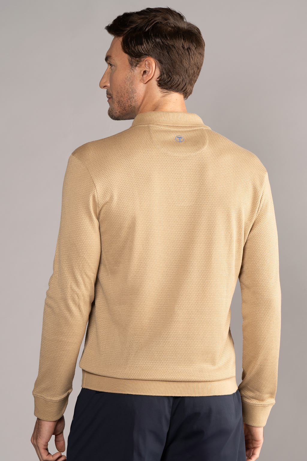 Long Sleeve Sweater Polo Solid // Camel
