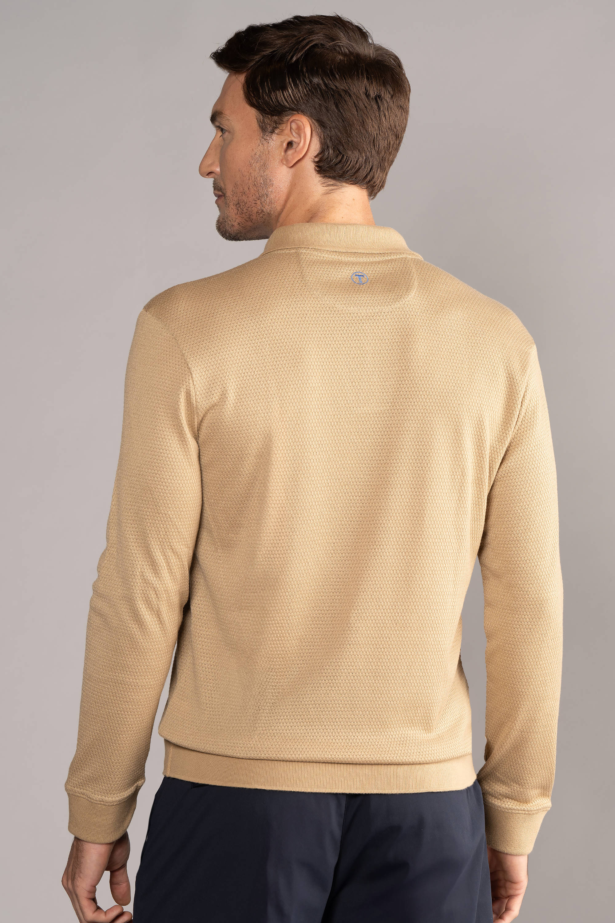Long Sleeve Sweater Polo Solid // Camel