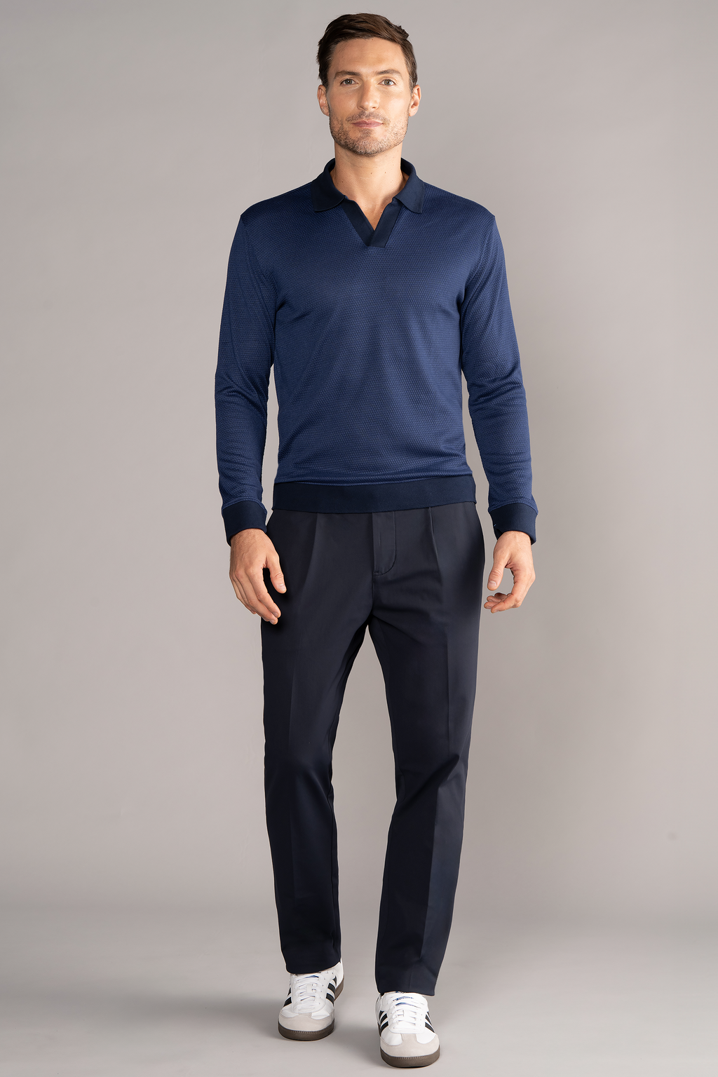 Long Sleeve Sweater Polo Solid // Navy