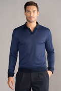 Long Sleeve Sweater Polo Solid // Navy